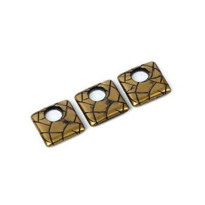 4 Adet - 27 mm Kare Desenli Metalize Uç, Antik Sarı Renk Metalize Boncuk - 4