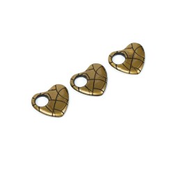 4 Adet - 28 mm Kalp Desenli Metalize Uç, Antik Sarı Renk Metalize Boncuk - 4