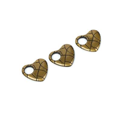 4 Adet - 28 mm Kalp Desenli Metalize Uç, Antik Sarı Renk Metalize Boncuk - 4