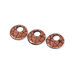 4 Adet - 28 mm Yuvarlak Desenli Metalize Uç, Antik Bakır Renk Metalize Boncuk - 3