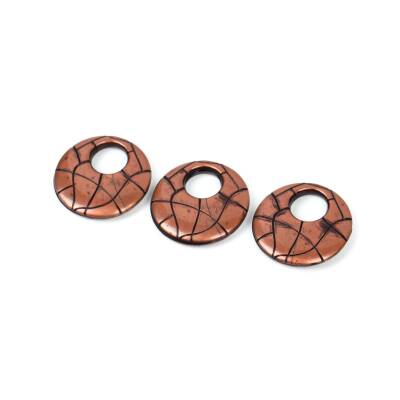 4 Adet - 28 mm Yuvarlak Desenli Metalize Uç, Antik Bakır Renk Metalize Boncuk - 3