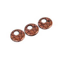 4 Adet - 28 mm Yuvarlak Desenli Metalize Uç, Antik Bakır Renk Metalize Boncuk - 4