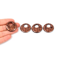 4 Adet - 28 mm Yuvarlak Desenli Metalize Uç, Antik Bakır Renk Metalize Boncuk - 1