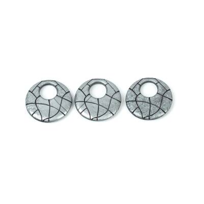4 Adet - 28 mm Yuvarlak Desenli Metalize Uç, Antik Gümüş Renk Metalize Boncuk - 2