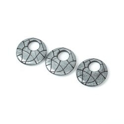 4 Adet - 28 mm Yuvarlak Desenli Metalize Uç, Antik Gümüş Renk Metalize Boncuk - 3