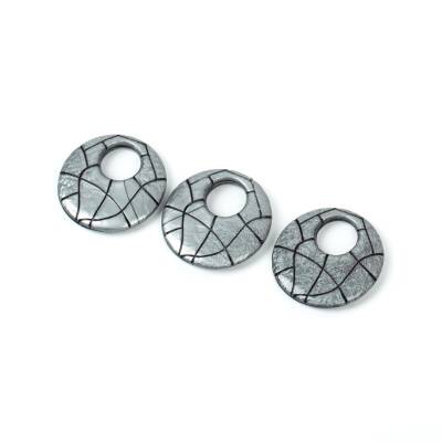 4 Adet - 28 mm Yuvarlak Desenli Metalize Uç, Antik Gümüş Renk Metalize Boncuk - 3