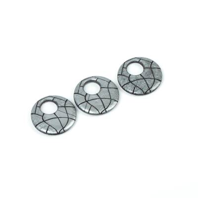 4 Adet - 28 mm Yuvarlak Desenli Metalize Uç, Antik Gümüş Renk Metalize Boncuk - 4