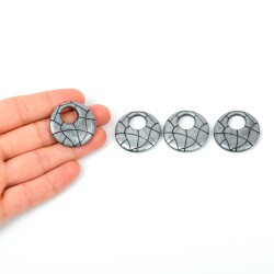 4 Adet - 28 mm Yuvarlak Desenli Metalize Uç, Antik Gümüş Renk Metalize Boncuk - 1