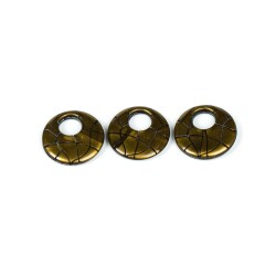 4 Adet - 28 mm Yuvarlak Desenli Metalize Uç, Antik Sarı Renk Metalize Boncuk - 2