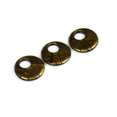 4 Adet - 28 mm Yuvarlak Desenli Metalize Uç, Antik Sarı Renk Metalize Boncuk - 3