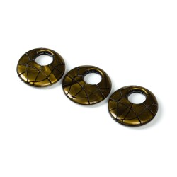4 Adet - 28 mm Yuvarlak Desenli Metalize Uç, Antik Sarı Renk Metalize Boncuk - 4