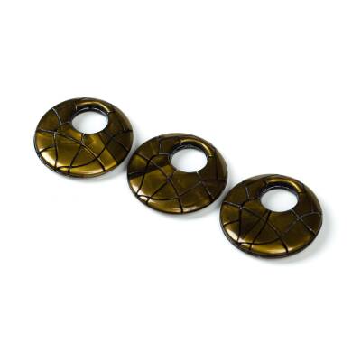 4 Adet - 28 mm Yuvarlak Desenli Metalize Uç, Antik Sarı Renk Metalize Boncuk - 4