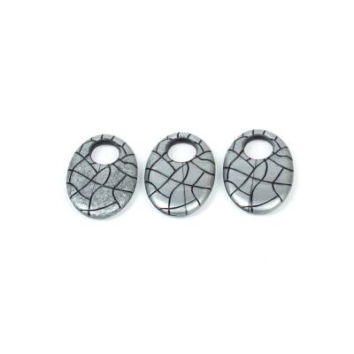 4 Adet - 34 mm Oval Desenli Metalize Uç, Antik Gümüş Renk Metalize Boncuk - 2