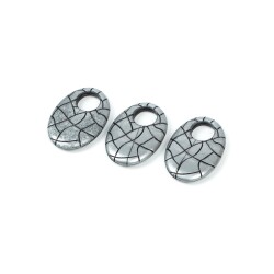 4 Adet - 34 mm Oval Desenli Metalize Uç, Antik Gümüş Renk Metalize Boncuk - 3