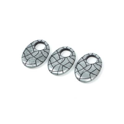 4 Adet - 34 mm Oval Desenli Metalize Uç, Antik Gümüş Renk Metalize Boncuk - 3