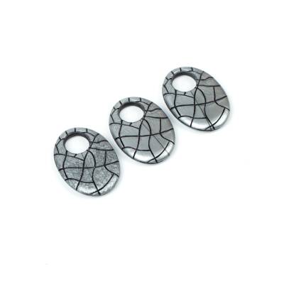 4 Adet - 34 mm Oval Desenli Metalize Uç, Antik Gümüş Renk Metalize Boncuk - 4