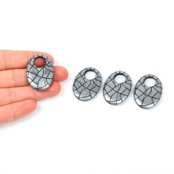 4 Adet - 34 mm Oval Desenli Metalize Uç, Antik Gümüş Renk Metalize Boncuk - 1