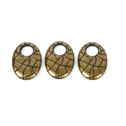 4 Adet - 34 mm Oval Desenli Metalize Uç, Antik Sarı Renk Metalize Boncuk - 2