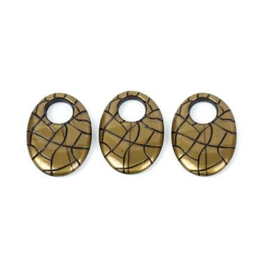 4 Adet - 34 mm Oval Desenli Metalize Uç, Antik Sarı Renk Metalize Boncuk - 2