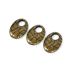 4 Adet - 34 mm Oval Desenli Metalize Uç, Antik Sarı Renk Metalize Boncuk - 3