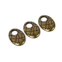 4 Adet - 34 mm Oval Desenli Metalize Uç, Antik Sarı Renk Metalize Boncuk - 4