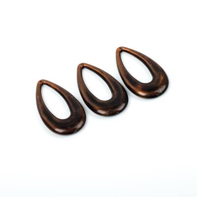 4 Adet - 44 mm Damla Desenli Metalize Uç, Antik Bakır Renk Metalize Boncuk - 4