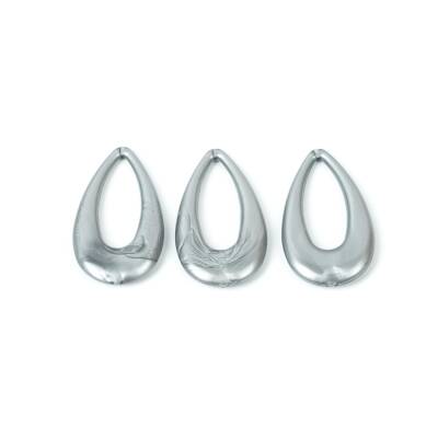 4 Adet - 44 mm Damla Desenli Metalize Uç, Antik Gümüş Renk Metalize Boncuk - 2