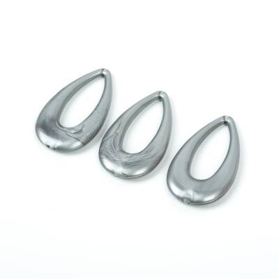 4 Adet - 44 mm Damla Desenli Metalize Uç, Antik Gümüş Renk Metalize Boncuk - 3