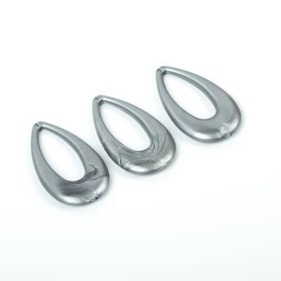 4 Adet - 44 mm Damla Desenli Metalize Uç, Antik Gümüş Renk Metalize Boncuk - 4