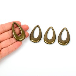 4 Adet - 44 mm Damla Desenli Metalize Uç, Antik Sarı Renk Metalize Boncuk - 1