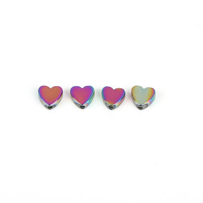 4 Adet - 6 mm, Kalp Desenli Metal Uç, Ortadan Delik Zamak Ara Parça, Janjanlı Hematit Renk, 1. Kalite - 3