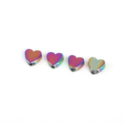 4 Adet - 6 mm, Kalp Desenli Metal Uç, Ortadan Delik Zamak Ara Parça, Janjanlı Hematit Renk, 1. Kalite - 2