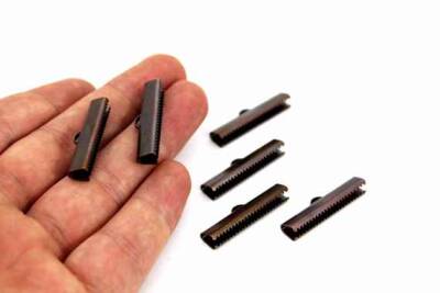 4 Adet - 6x30 mm Dişli Bağlantı Aparatı, Timsah Kapama, Kulplu Dişli Sıkıştırma, Kolye ve Bileklik Kapama, Antik Bakır Kaplama - 2