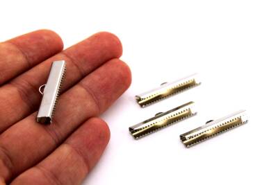4 Adet - 6x30 mm Dişli Bağlantı Aparatı, Timsah Kapama, Kulplu Dişli Sıkıştırma, Kolye ve Bileklik Kapama, Nikel Kaplama - 2