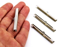 4 Adet - 6x50 mm Dişli Bağlantı Aparatı, Timsah Kapama, Kulplu Dişli Sıkıştırma, Kolye ve Bileklik Kapama, Nikel Kaplama - 3