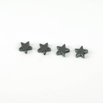 4 Adet - 7 mm, Yıldız Desenli Metal Uç, Ortadan Delik Zamak Ara Parça, Hematit Renk, 1. Kalite - 2
