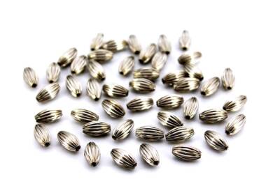 4 Adet - 7x12 mm Çizgili Oval Metal Boncuk, Nikel Kaplama - 2
