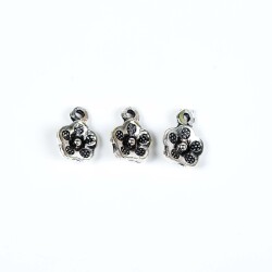 5 Adet - 13 mm Çiçek Desenli Metal Uç, Takı Malzemesi, Boyalı Gümüş Kaplama - 2