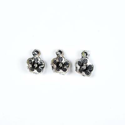 5 Adet - 13 mm Çiçek Desenli Metal Uç, Takı Malzemesi, Boyalı Gümüş Kaplama - 2