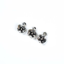 5 Adet - 13 mm Çiçek Desenli Metal Uç, Takı Malzemesi, Boyalı Gümüş Kaplama - 3
