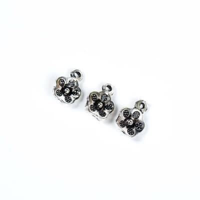 5 Adet - 13 mm Çiçek Desenli Metal Uç, Takı Malzemesi, Boyalı Gümüş Kaplama - 3