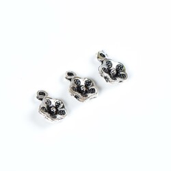 5 Adet - 13 mm Çiçek Desenli Metal Uç, Takı Malzemesi, Boyalı Gümüş Kaplama - 4