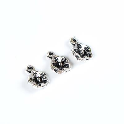 5 Adet - 13 mm Çiçek Desenli Metal Uç, Takı Malzemesi, Boyalı Gümüş Kaplama - 4