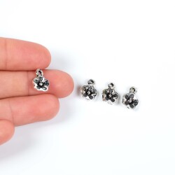 5 Adet - 13 mm Çiçek Desenli Metal Uç, Takı Malzemesi, Boyalı Gümüş Kaplama - 1