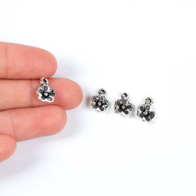 5 Adet - 13 mm Çiçek Desenli Metal Uç, Takı Malzemesi, Boyalı Gümüş Kaplama - 1