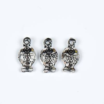 5 Adet - 15 mm Balık Desenli Metal Uç, Takı Malzemesi, Boyalı Gümüş Kaplama - 2