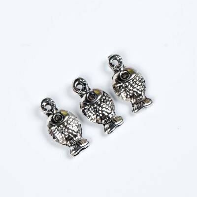 5 Adet - 15 mm Balık Desenli Metal Uç, Takı Malzemesi, Boyalı Gümüş Kaplama - 4