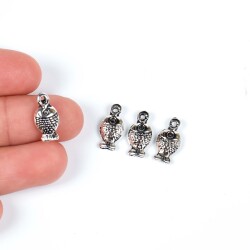 5 Adet - 15 mm Balık Desenli Metal Uç, Takı Malzemesi, Boyalı Gümüş Kaplama - 1