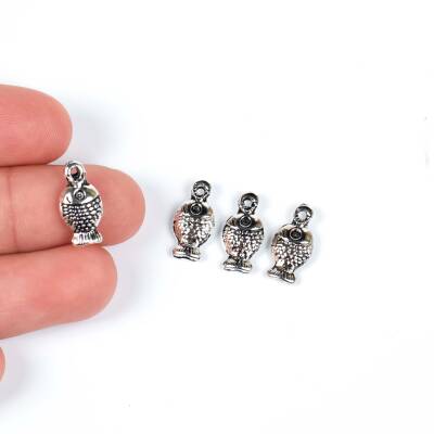 5 Adet - 15 mm Balık Desenli Metal Uç, Takı Malzemesi, Boyalı Gümüş Kaplama - 1