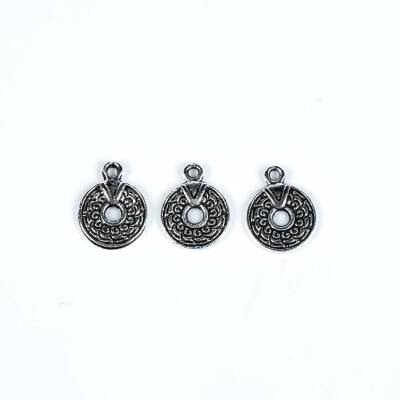 5 Adet - 15 mm Yuvarlak Desenli Metal Uç, Takı Malzemesi, Boyalı Gümüş Kaplama - 2